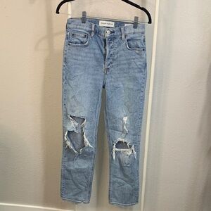 Denim Forum Women's High Rise Ripped Light Blue Jeans